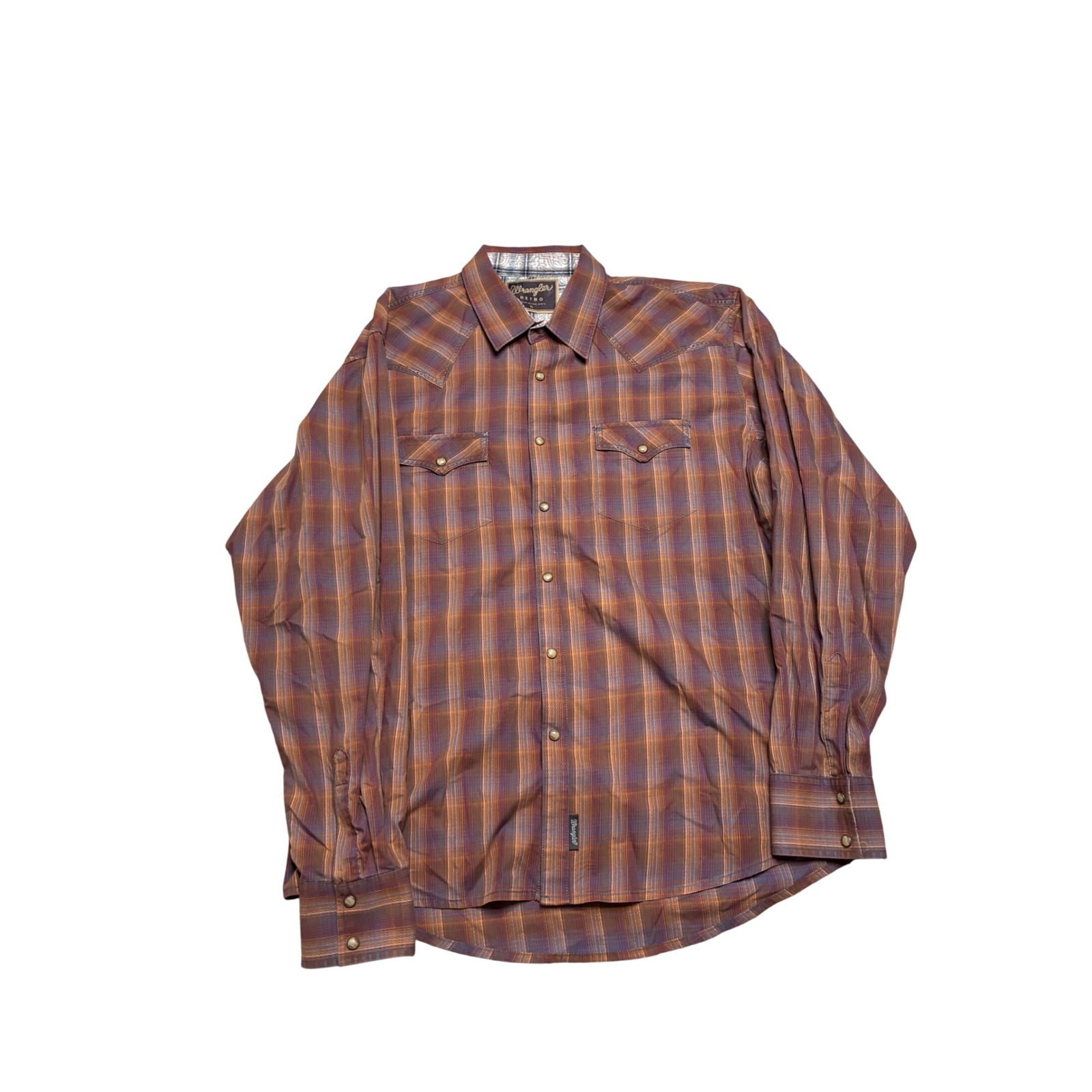 Wrangler Retro Premium Western Shirt Mens Xl Plaid Snap Front Long Sleeve